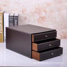 Quality Brown Leather Office Storage Box with Drawers